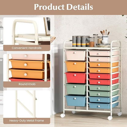 COSTWAY 15 Drawers Storage Cart, Mobile Tools Scrapbook Paper Organizer Cart - Image 6