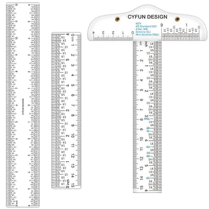 6/12inch Clear Acrylic Ruler 3 Pack Zero-Centering Ruler by CYFUNDESIGN
