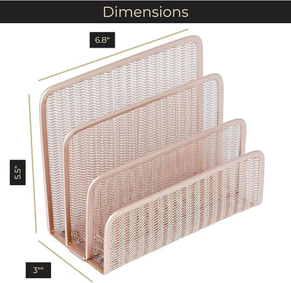 BLU MONACO Rose Gold Metal Mesh Letter Sorter | 3-Slot Vertical Mail Organizer - Image 6