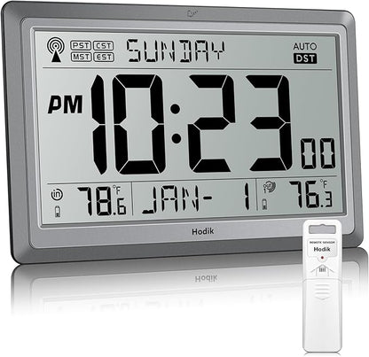 Wall Clock Atomic with Indoor Outdoor Temperature Battery Powered, Easy Reading - Image 7