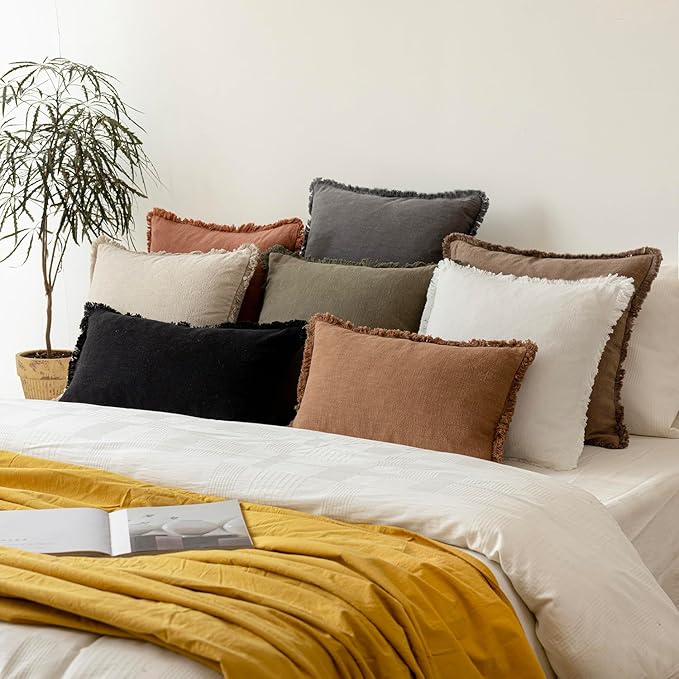 Foindtower Set of 2 Decorative Linen Fringe Throw Pillow Covers Boho Farmhouse - Image 7