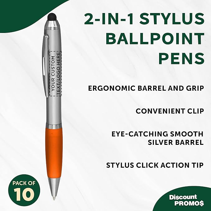 DISCOUNT PROMOS Custom Stylus Ballpoint Pens Set of 10, Personalized Bulk Pack - Image 3