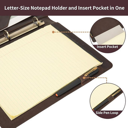 Geslun Genuine Leather 3 Ring Binder, 8.5 x 11 Letter Size Folio - Image 8