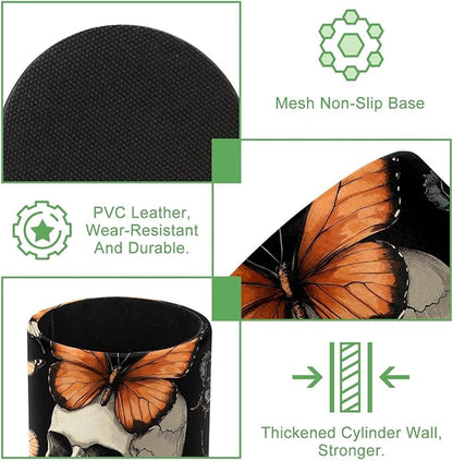 Leather Pen Holder for Desk, Butterfly Skull Pencil Cup Desktop Organizer - Image 2