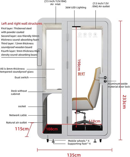 GEARONIC Solo Office Sound Booth Pod Audio Privacy, Mobile Roller - Image 9