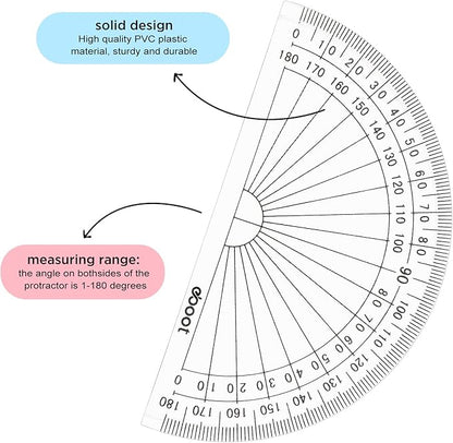 Zonon 100 Pcs 4 Inch Clear Plastic Protractor Bulk Math Protractors Set 180 - Image 4