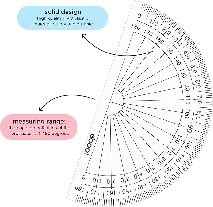Zonon 200 Pcs 4 Inch Clear Plastic Protractor Bulk Math Protractors Set 180 - Image 4