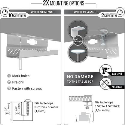 Under Desk Cable Management Tray no Drill – Wire Management - Image 3