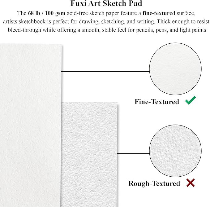 Fuxi 9" x 12" Sketch Book, Top Spiral Bound Sketch Pad, 100 Sheets 68lb/100gsm - Image 5