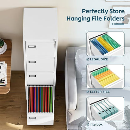 MIIIKO 4 Drawer File Cabinet, Home Office File Folders Storage Cabinet - Image 4