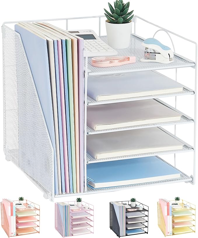 LEKETREE Desk Organizers and Accessories, 5-Tier Paper Letter Tray Organizer by RefinedOfficeEasyManagemen
