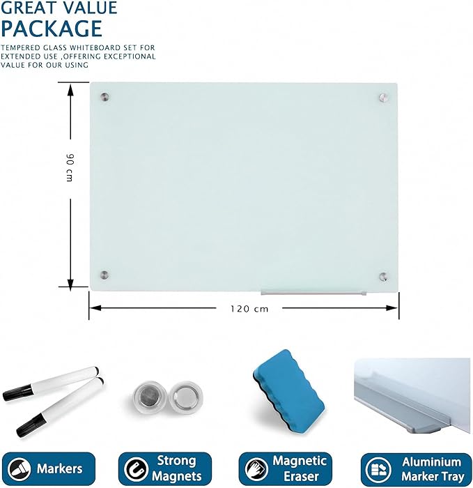 Magnetic Glass Writeboard 48"X36" Premium Tempered Dry Erase Boards Wall - Image 2