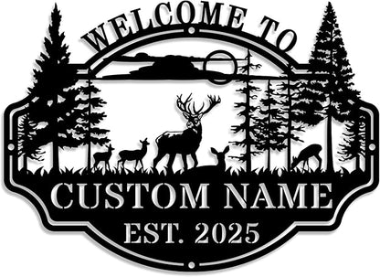 Personalized Deer Hunting Metal Cabin Sign Custom Outdoor Hunting Decor Family by HYTSIGN