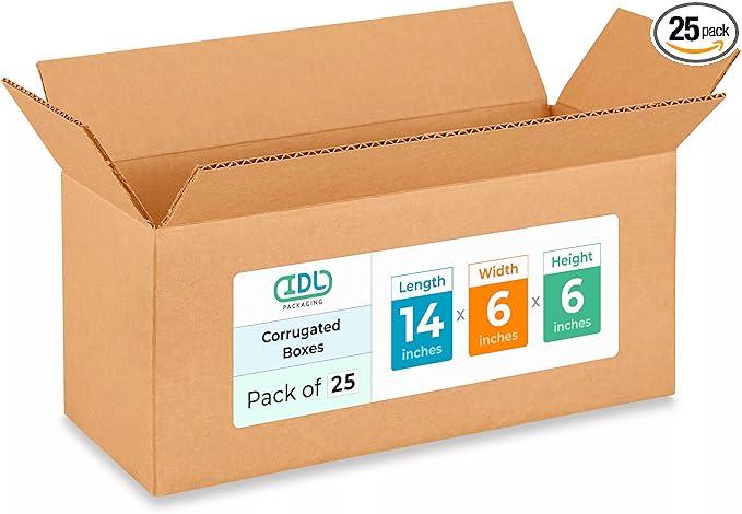 Medium Moving & Shipping Boxes 14"L x 6"W x 6"H by IDLPackaging