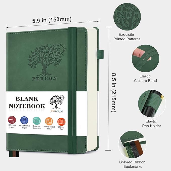 PERCUN Blank Journal Ntebook for Men & Women, 160 Pages Blank Journals for - Image 2