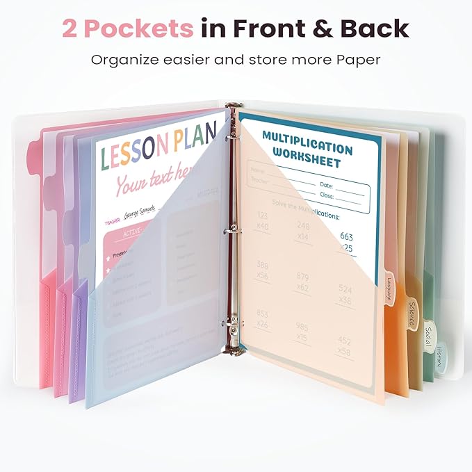 Sooez 24 Count Dividers with 2 Pockets, 8 Tabs Binder Dividers - Image 3