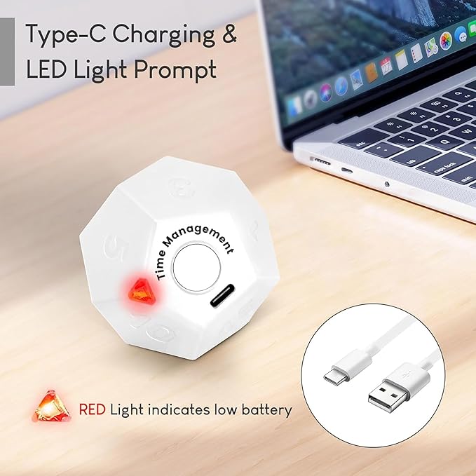 Mini 12 Sided Cube Timer, 11 Preset Times Pomodoro Timer - Image 7