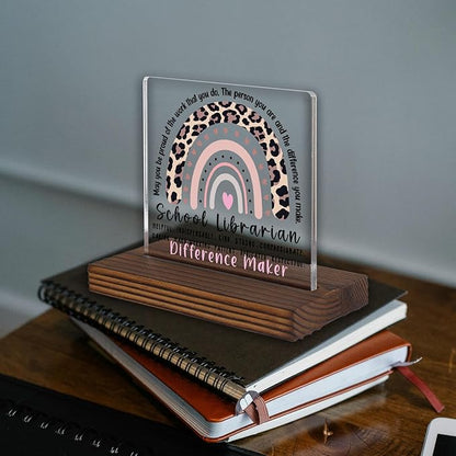 School Librarian Appreciation Gift Desk Sign, Leopard Rainbow Difference Maker - Image 2