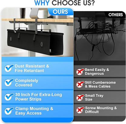 KIGJU Under Desk Cable Management Tray, 30-inch No-Drill Cord Organizer - Image 6