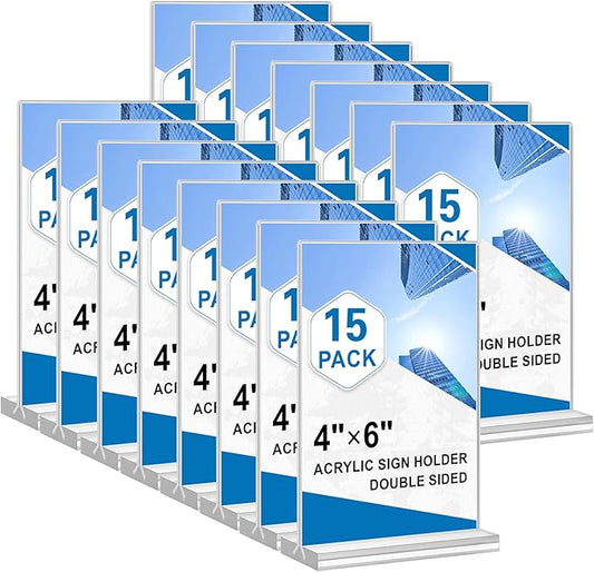 Acrylic Sign Holder 4x6, 15 Pack Clear Double Sided Menu Vertical Display Stand by HRSDEIE