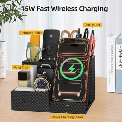 TopMade Wireless Charger Nightstand Organizer, Leather Desktop Organizers - Image 3