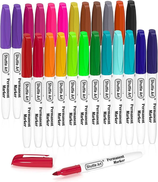 Shuttle Art Permanent Markers, 24 Colors Fine Point Assorted Colors Permanent by ShuttleArt