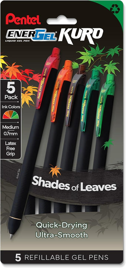 Pentel EnerGel Kuro Shades of Leaves, Retractable Liquid Gel Pen by PentelofAmerica
