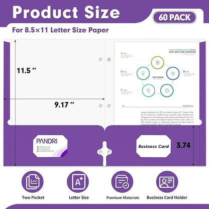 Two Pocket Portfolio Folders, PANDRI 60 Pack 3 Hole Punched 2 Pocket Folders - Image 2