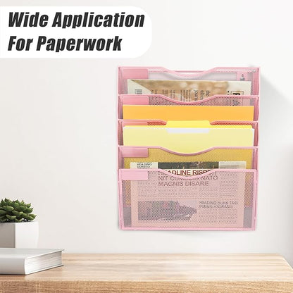 EASEPRES 5 Pocket Mesh Hanging Wall File Organizer, Wall Mounted Mail Paper - Image 7