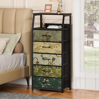 Furnulem Retro 5 Drawers Dresser, Tall Dressers - Image 8
