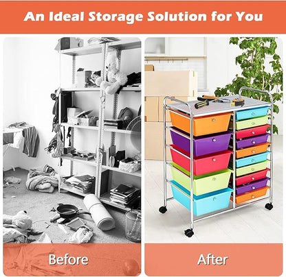 LDAILY 15 Drawer Rolling Storage Cart, Rolling Cart - Image 4