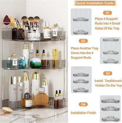 SUNZOS Modern 3-Tier Bathroom Organizer, Corner Makeup Storage - Image 6