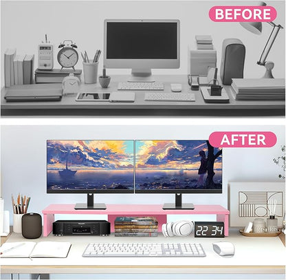 Qupui Dual Monitor Stand Riser, Large Computer Monitor Stand - Image 4