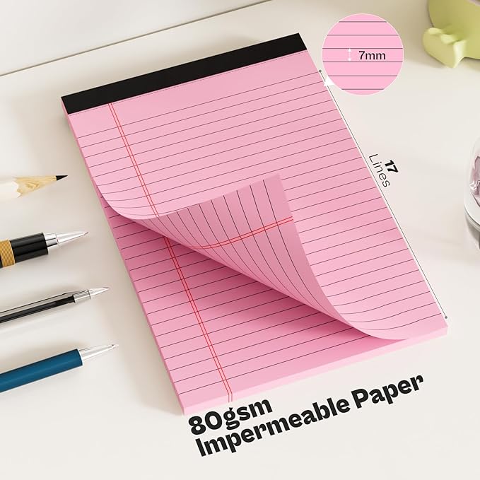 6 Pack Legal Pads 5x8 Note Pads College Ruled Notepad Pink/Green/Blue - Image 4