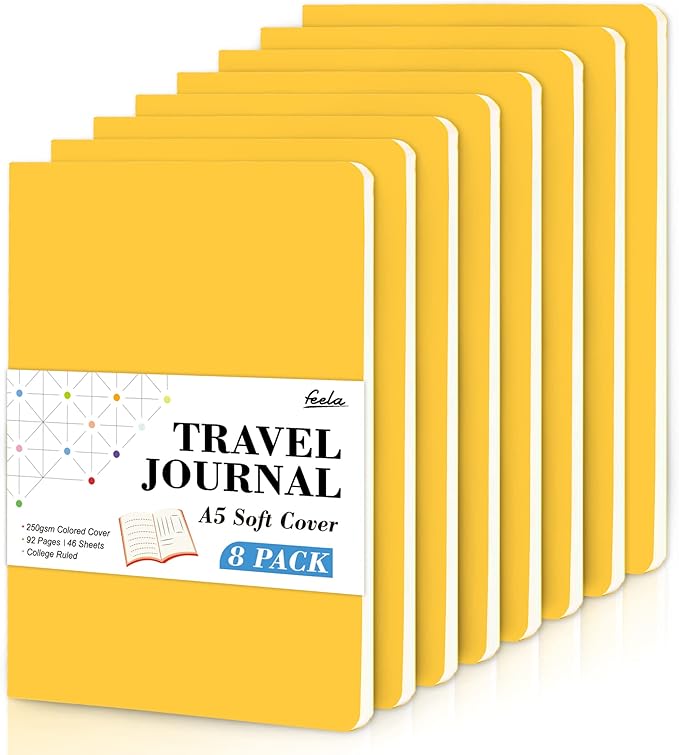 feela 8 Pack Soft Cover Journal Bulk, Notebooks College Ruled by feela