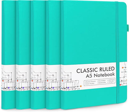 feela 5 Pack Notebooks Journals Bulk, Hardcover Notebook Classic Ruled Lined by feela