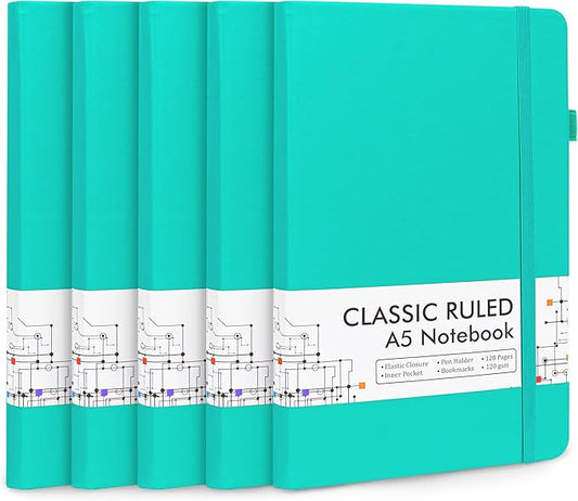 feela 5 Pack Notebooks Journals Bulk, Hardcover Notebook Classic Ruled Lined by feela