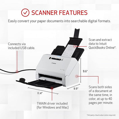 Canon imageFORMULA R40 Office Document Scanner Receipt Edition, - Image 3