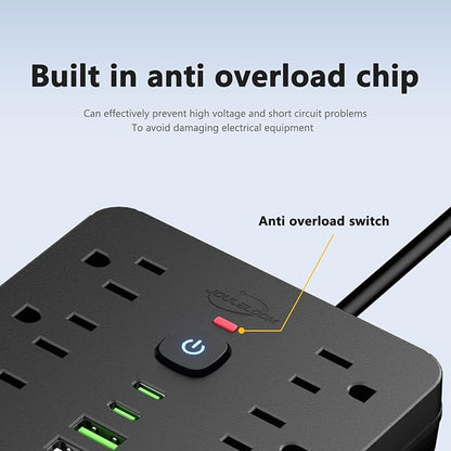 JouleLoom 6 FT Flat Plug Surge Protector Power Strip, 11 Multiple AC Outlets - Image 5