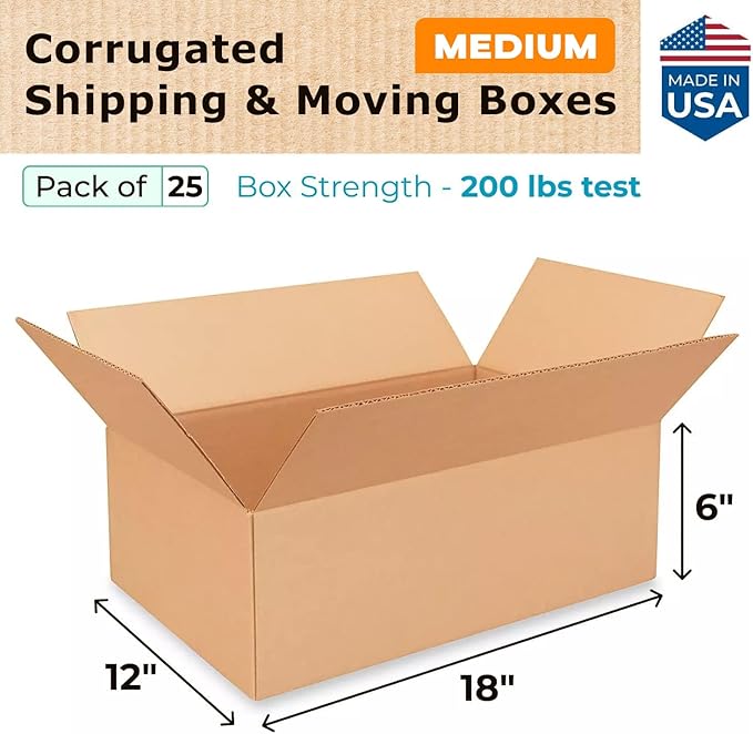 IDL Packaging - B-18126-25 Medium Corrugated Shipping Boxes 18"L x 12"W x 6"H - - Image 2