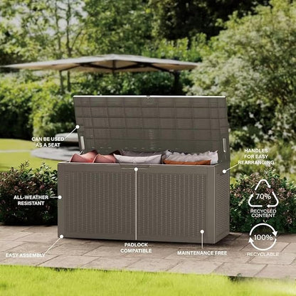 Decksplore 100 Gallon Lockable Resin Deck Box, Waterproof Outdoor Storage Box - Image 3