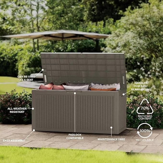 TARKARI 100 Gallon Lockable Resin Deck Box, Waterproof & UV-Resistant Outdoor - Image 6