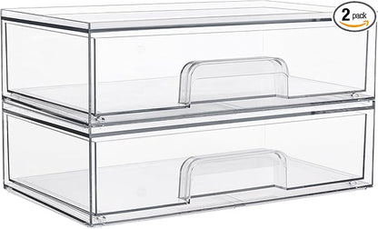 Vtopmart 12.1''W Clear Stackable Storage Drawers, 2 Pack Acrylic Plastic by Vtopmart