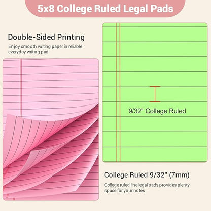 Legal Pads 5x8 Inch, 6 Pack, Narrow Ruled, 5x8 Colored Legal Pad, Mini - Image 3