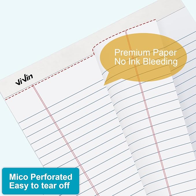 ViVin Legal Pads 8.5 x 11 Inch, Wide Ruled Note Pads, 12 Pack, 50 Sheet/Pad - Image 4