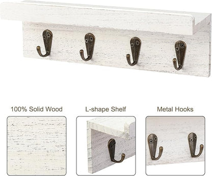 HRONRAD Rustic Key Holder for Wall, Farmhouse Wall Shelf - Image 4