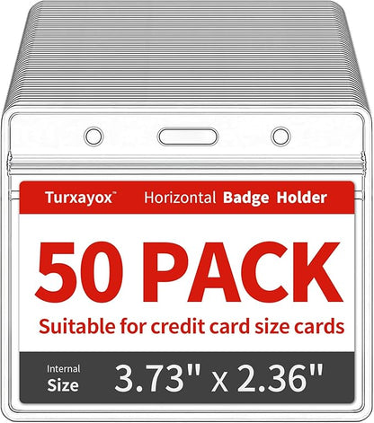 Turxayox 50 Pack Horizontal Clear Name ID Badge Holder by Turxayox
