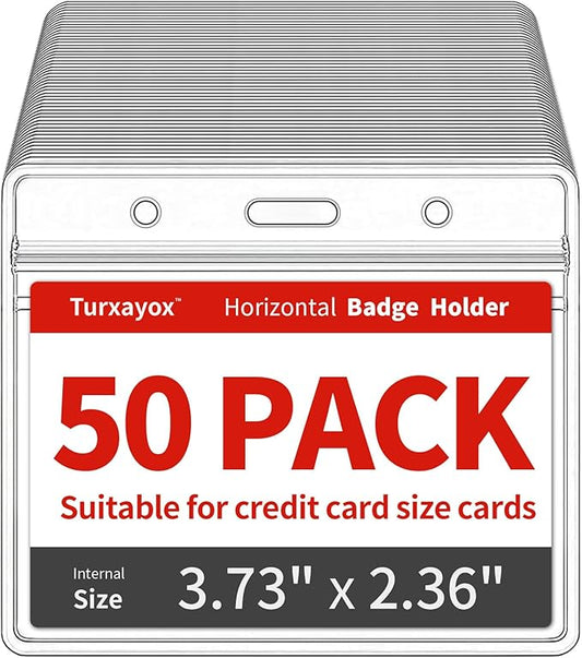 Turxayox 50 Pack Horizontal Clear Name ID Badge Holder by Turxayox