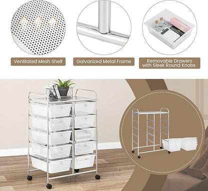 LDAILY 10 Drawer Rolling Cart, Storage Cart Organizer on Wheels, Drawer Cart - Image 7