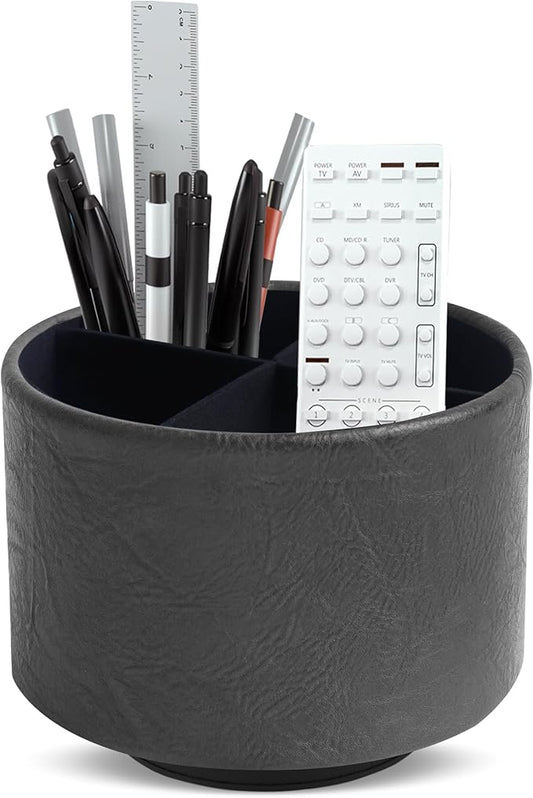 Hennaja Round Leather Art Supply Organizer, Remote Control Holder, 360 Degree by Hennaja